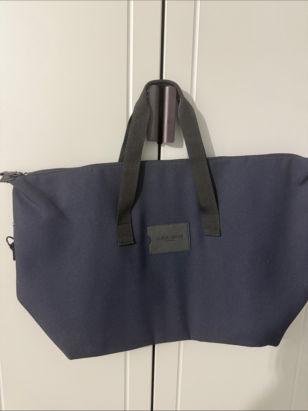 Giorgio Armani Navy Duffel Bag with Black Handles